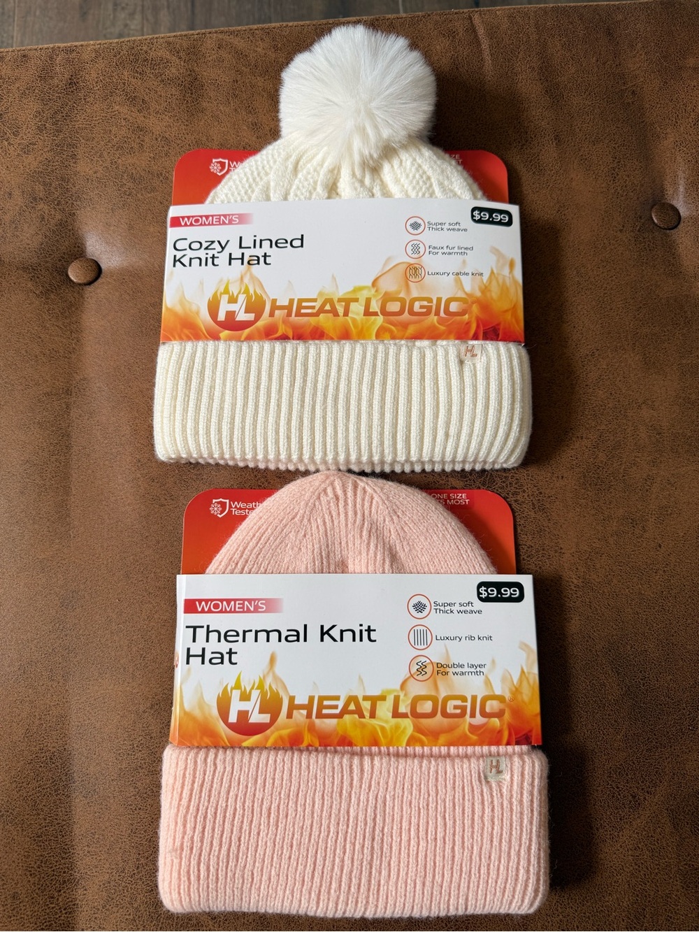 Women's Cozy Lined Knit Hat - Cream & Pink